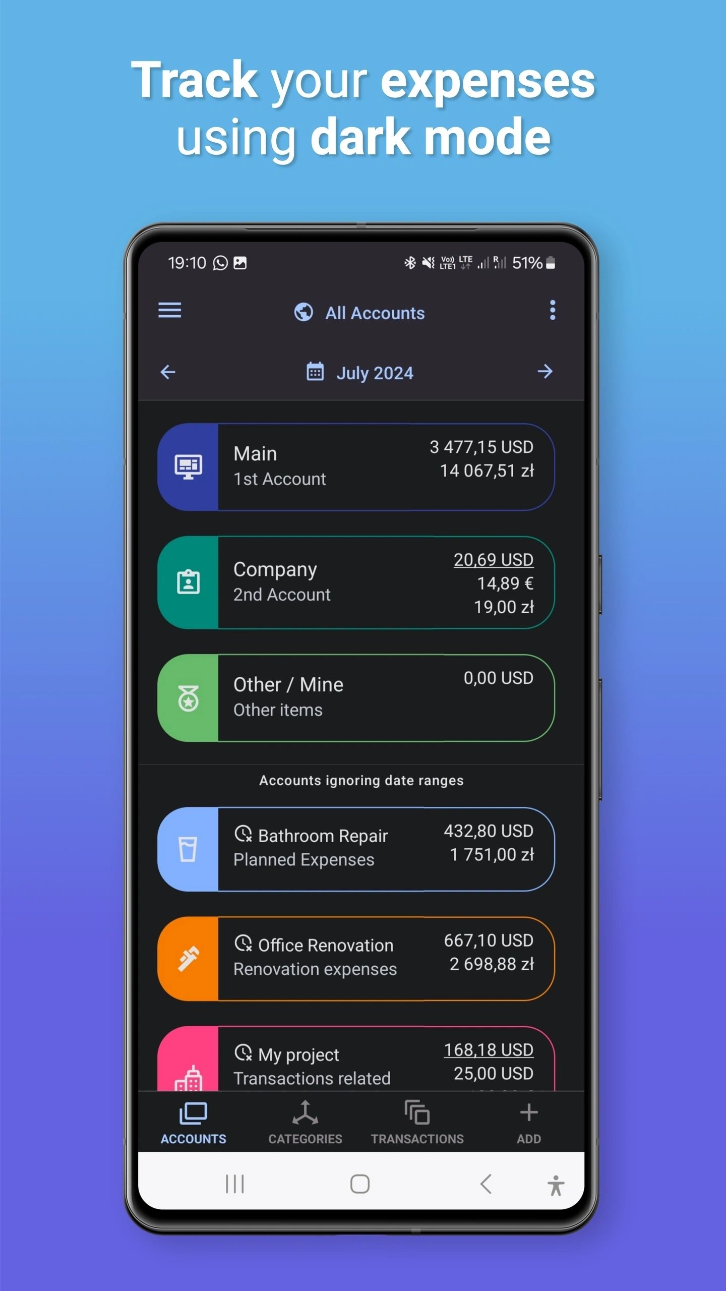 Track expenses in dark mode