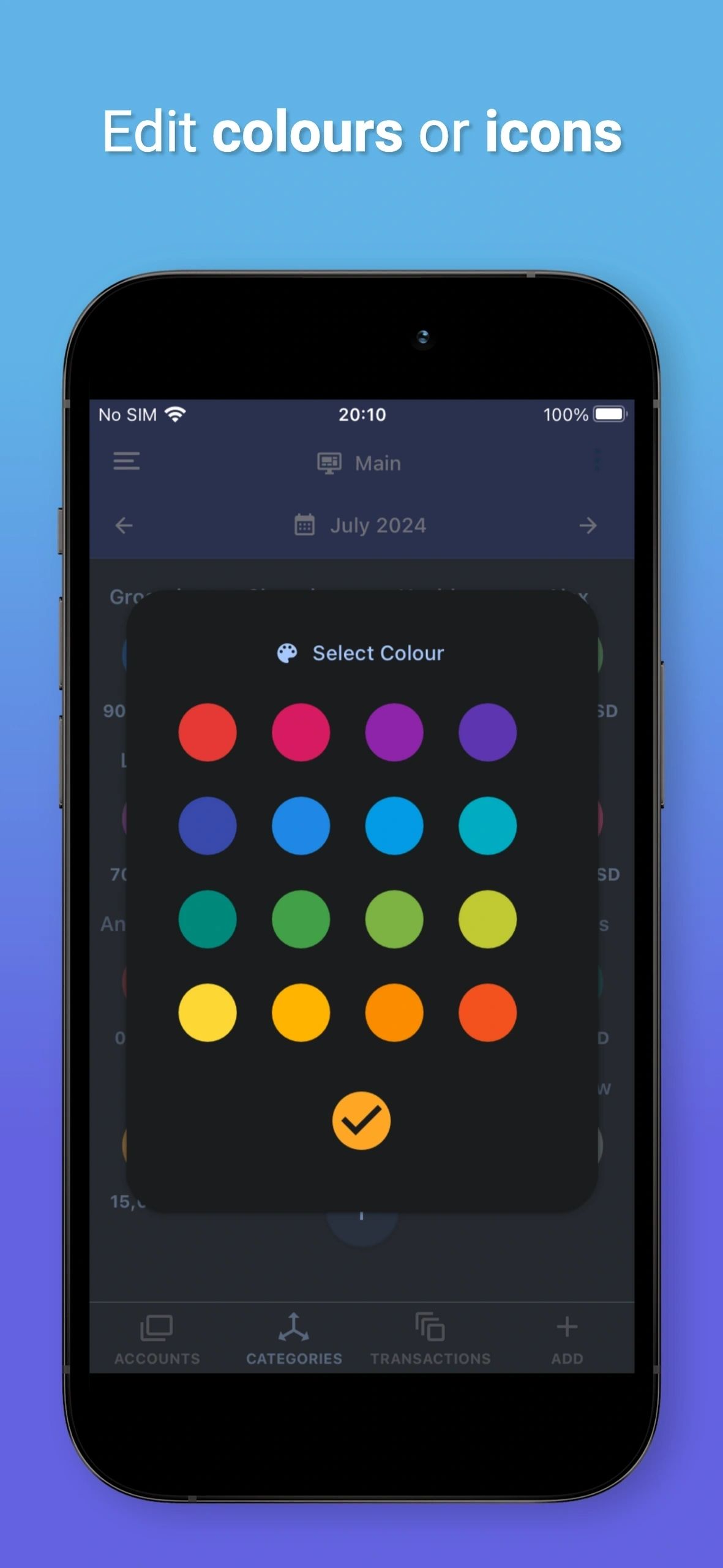 Edit colours or icons